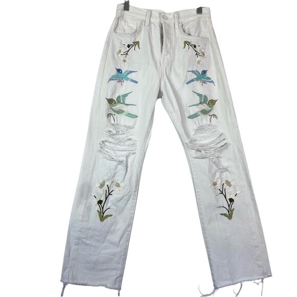 7 For All Mankind Jeans Womens 24 Easy White Straight Ankle floral Embroidery - Picture 2 of 16